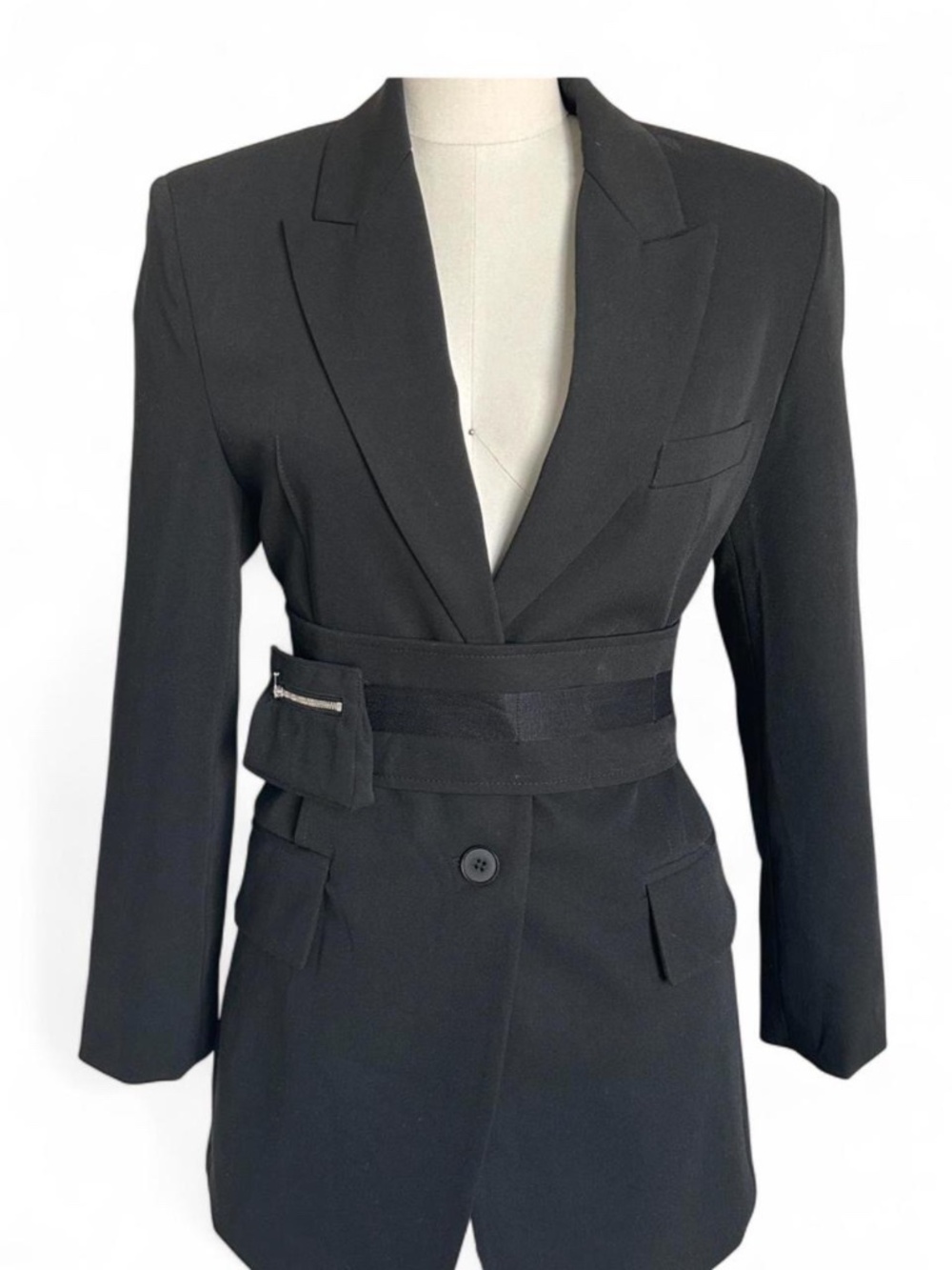 Women’s Black Blazer Dress with Detachable  Belt with Zip Pocket, size S/M